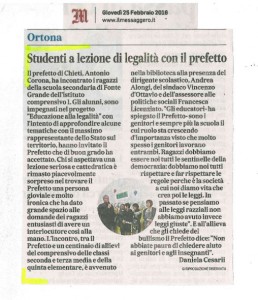 Il Messaggero - Studenti a lezione di legalità con il Prefetto